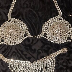 🔥♥️ NEW IN BOX Rhinestone Halter Bra & G-String Panty Set